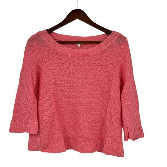 Eileen Fisher Sweaters - Eileen Fisher 100% linen coral pink scoop neck knit sweater top size small
